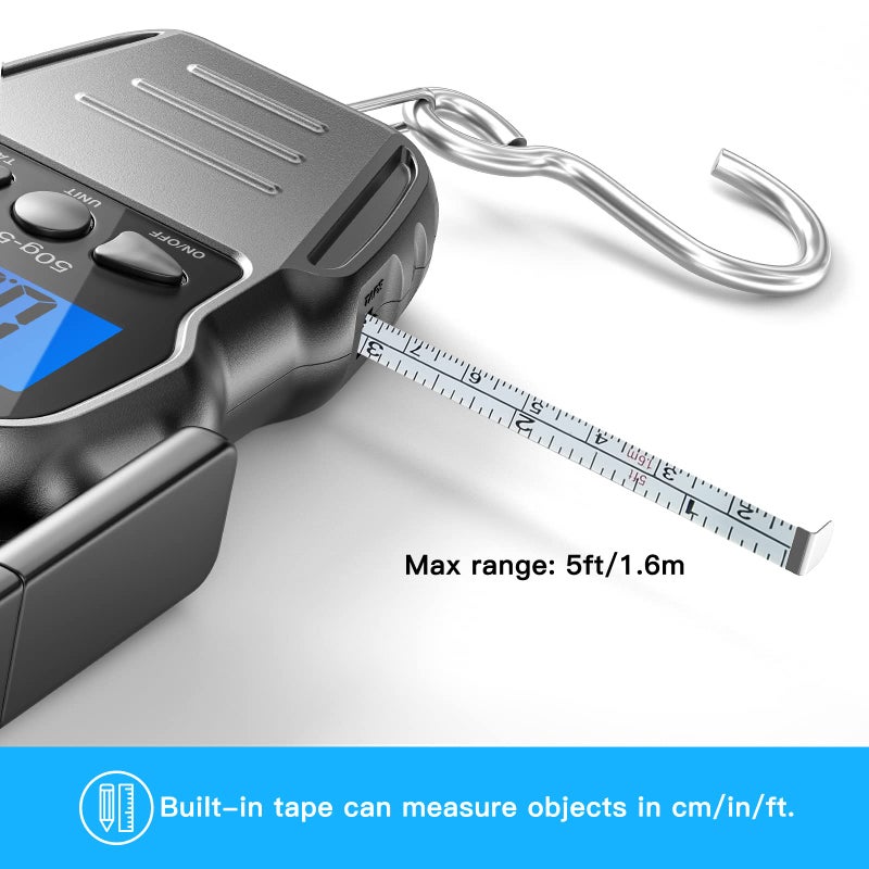 Meilen Luggage Scale, 110lb/50kg Luggage Weight Scale with Backlit LCD Display, Digital Fish Scale with Measuring Tape Portable Hanging Scale Suitcase Scale with Handle & Large Hook & 2 AAA Batties - Image 2